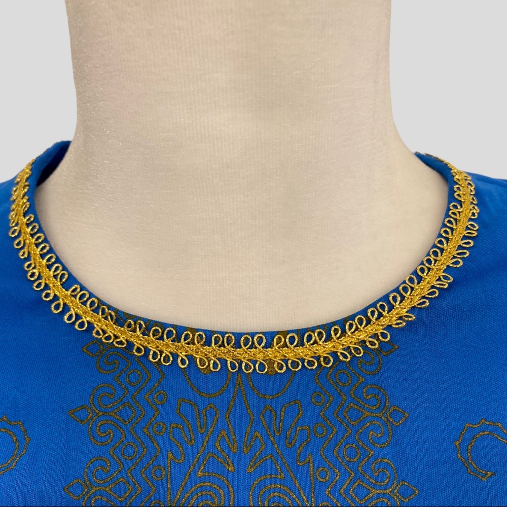 Vintage 70s Alfred Shaheen Blue and Gold Sleeveless Maxi Dress - Picture 6 of 9